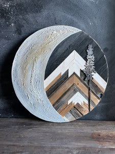 Crescent Moon Round with Metallic Tree