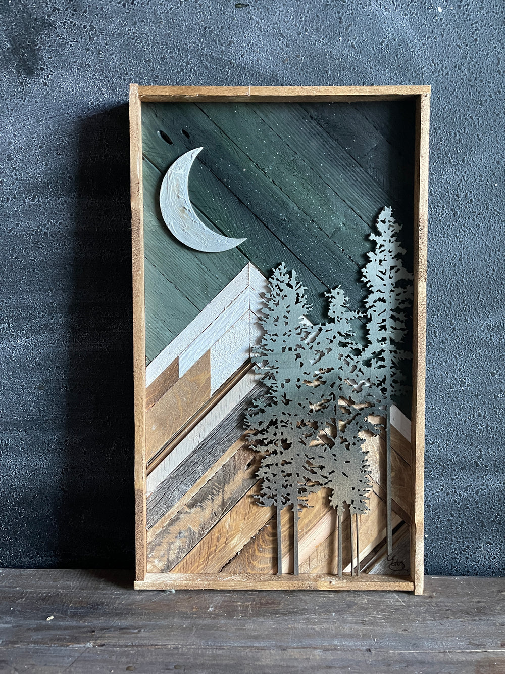 Green night sky with Crescent Moon